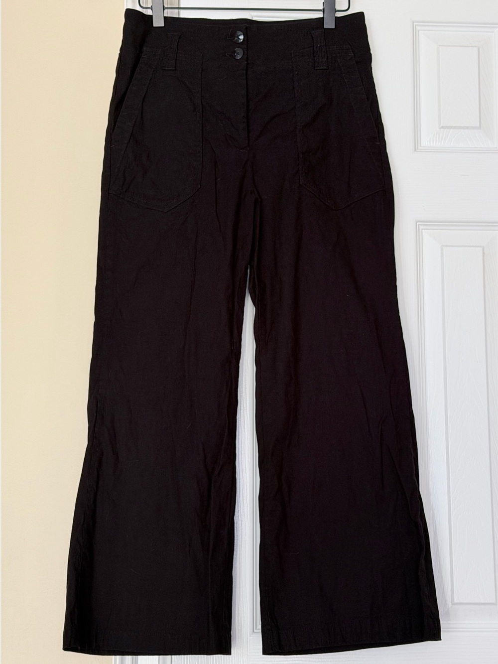 Maeve Anthropologie Linen Blend Wide Leg Crop Pants Black Utility Trousers EUC